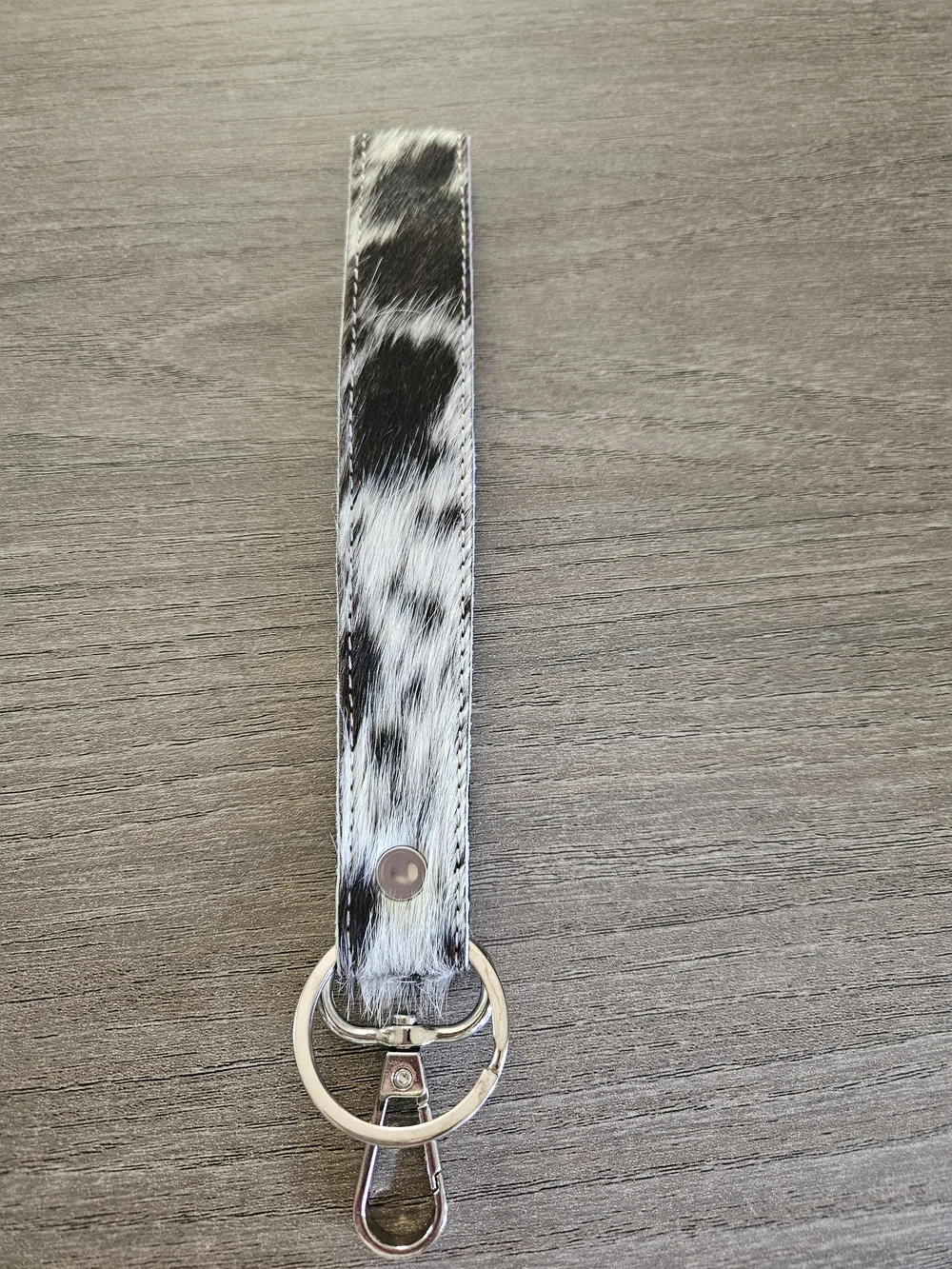 Cowhide Leather Wristlet Keychain - Black & White-NWOT